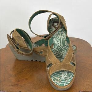 Fly London Brown Leather Adjustable Ankle Strap Sandals Size EU 42